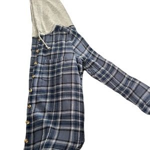 Blue button up hooded flannel